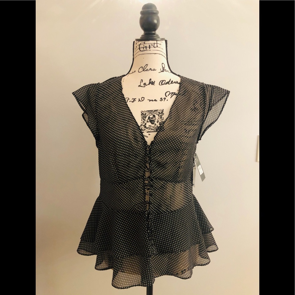 NWT Events Black & White Polka Dot Blouse
